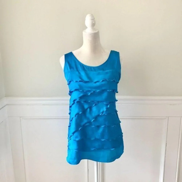 Nicole Miller Blue Tiered Sleeveless Blouse S - Picture 1 of 5